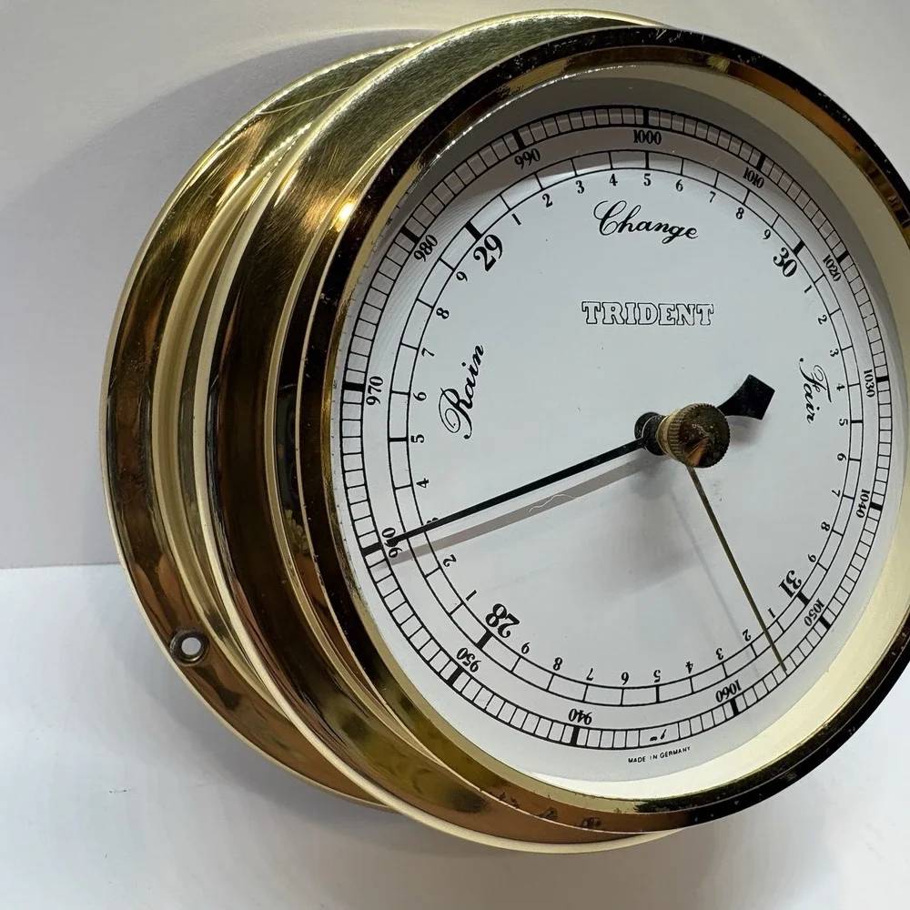 Vintage Weems & Plath Trident Marine Barometer Brass Germany Yacht Ship Boat